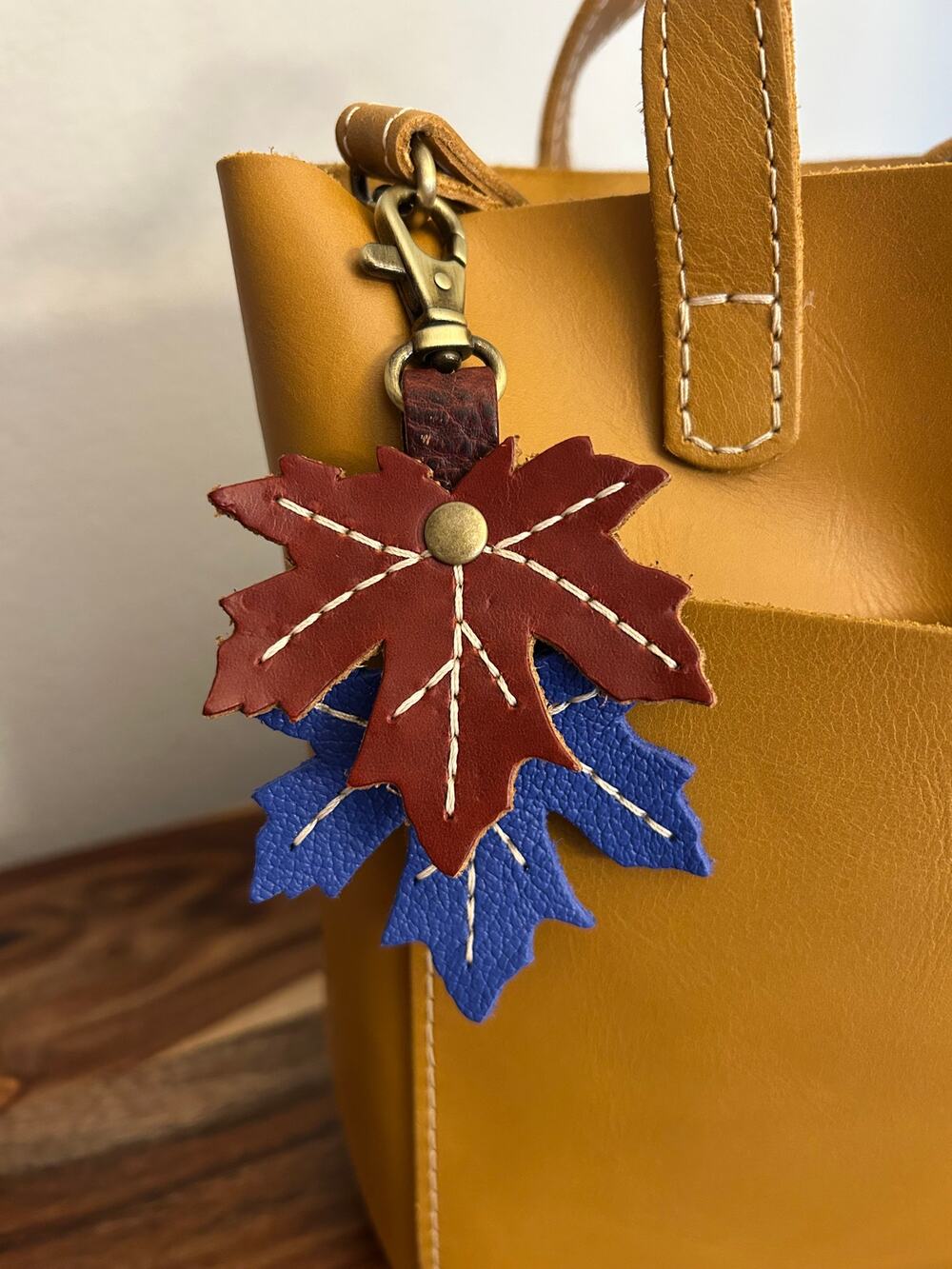 Portland Leather Maple Leaf Bag Charm NEW!  2026 PLG Molino Blue Bag Charm